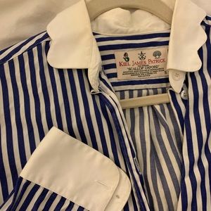 Kiel James Patrick scallop collar stripe oxford